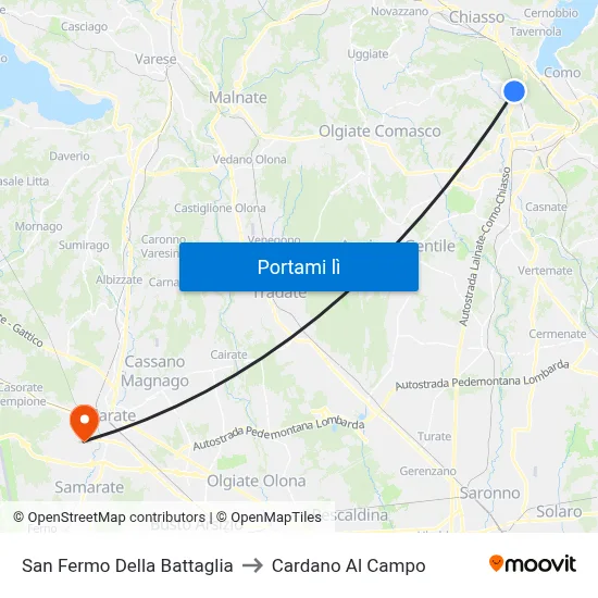 San Fermo Della Battaglia to Cardano Al Campo map