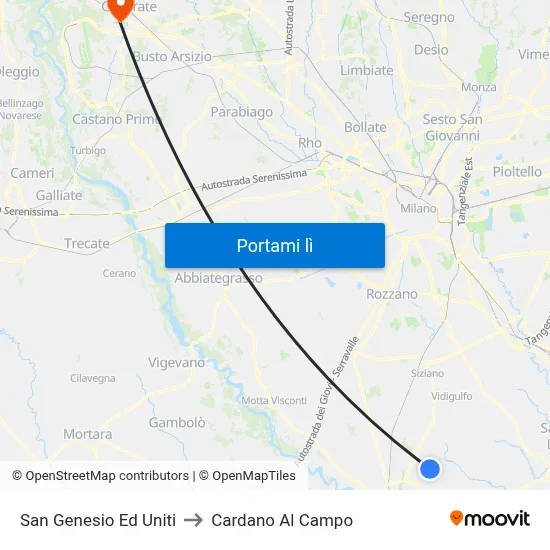 San Genesio Ed Uniti to Cardano Al Campo map
