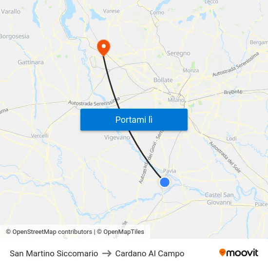 San Martino Siccomario to Cardano Al Campo map