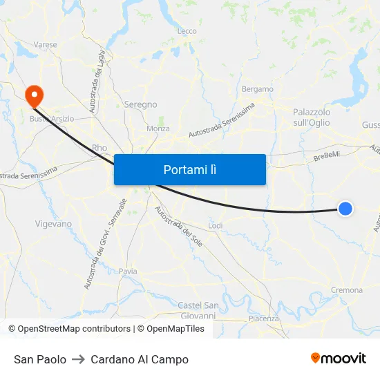 San Paolo to Cardano Al Campo map