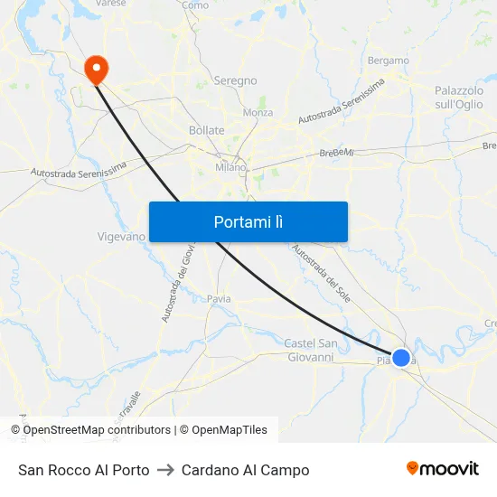 San Rocco Al Porto to Cardano Al Campo map