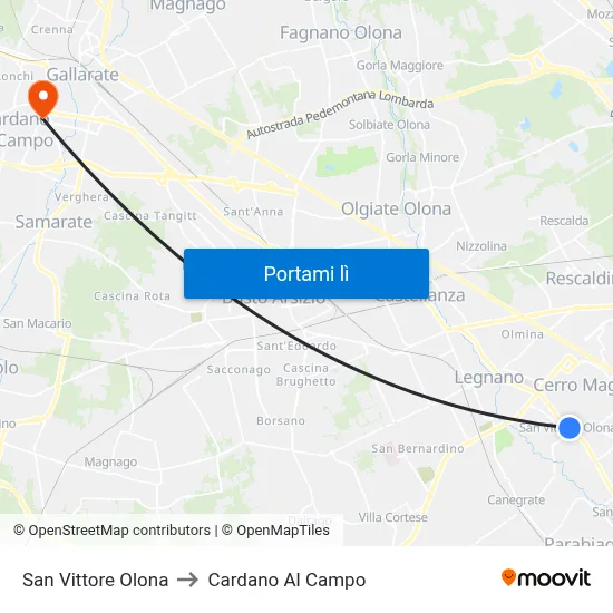 San Vittore Olona to Cardano Al Campo map