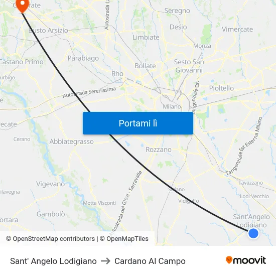 Sant' Angelo Lodigiano to Cardano Al Campo map