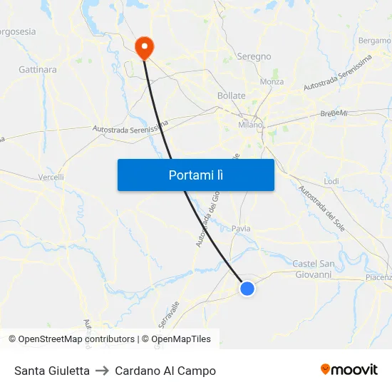Santa Giuletta to Cardano Al Campo map