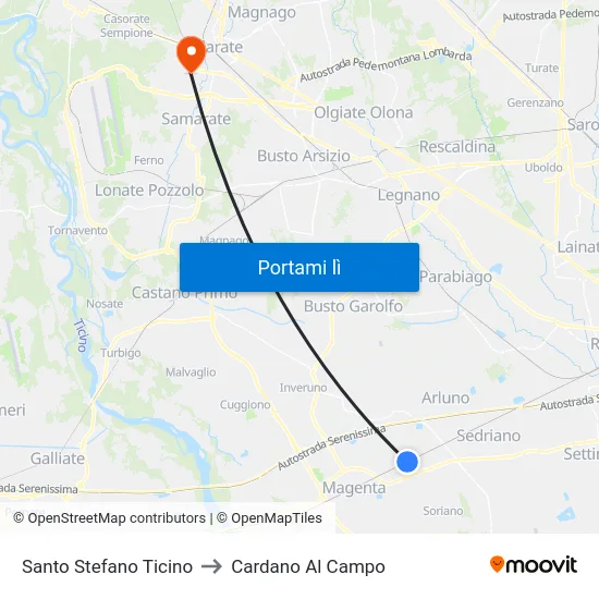 Santo Stefano Ticino to Cardano Al Campo map