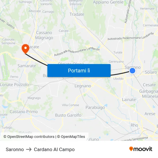 Saronno to Cardano Al Campo map