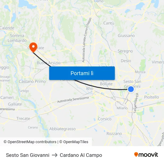Sesto San Giovanni to Cardano Al Campo map