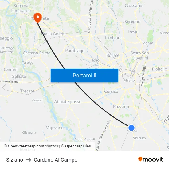 Siziano to Cardano Al Campo map