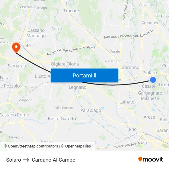 Solaro to Cardano Al Campo map