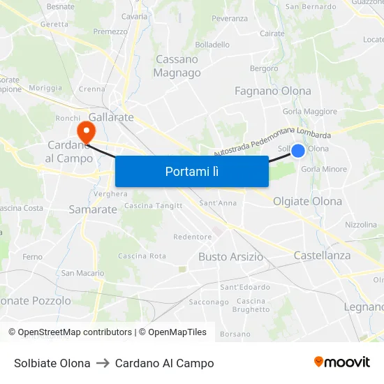 Solbiate Olona to Cardano Al Campo map