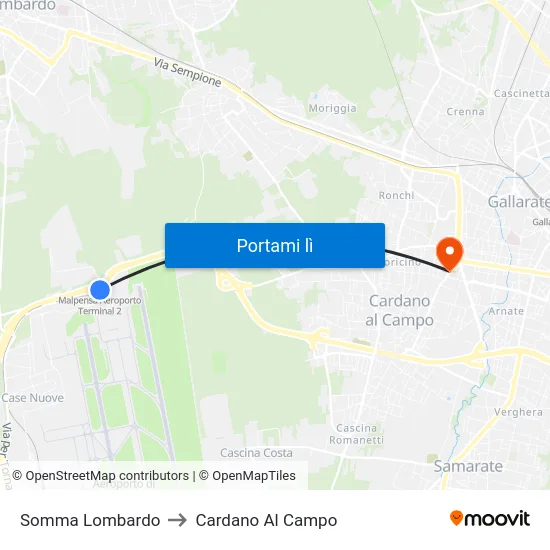 Somma Lombardo to Cardano Al Campo map