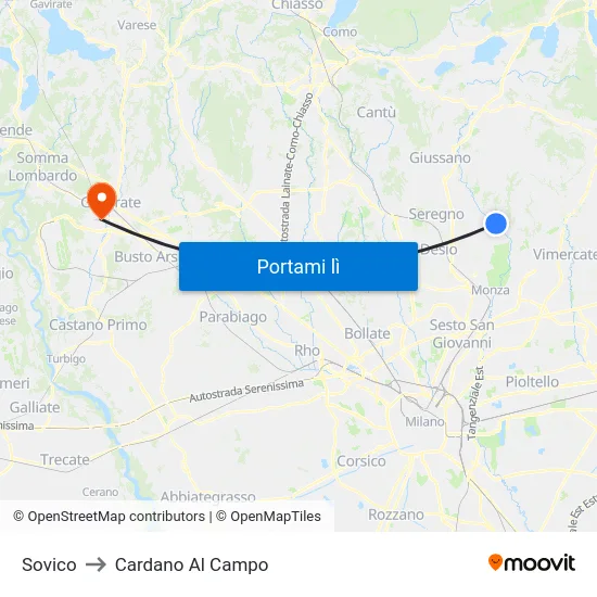 Sovico to Cardano Al Campo map