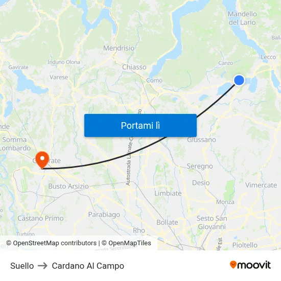 Suello to Cardano Al Campo map