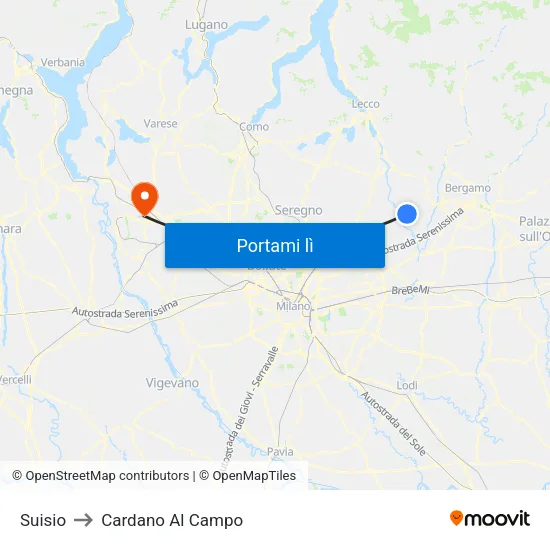 Suisio to Cardano Al Campo map