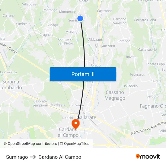 Sumirago to Cardano Al Campo map