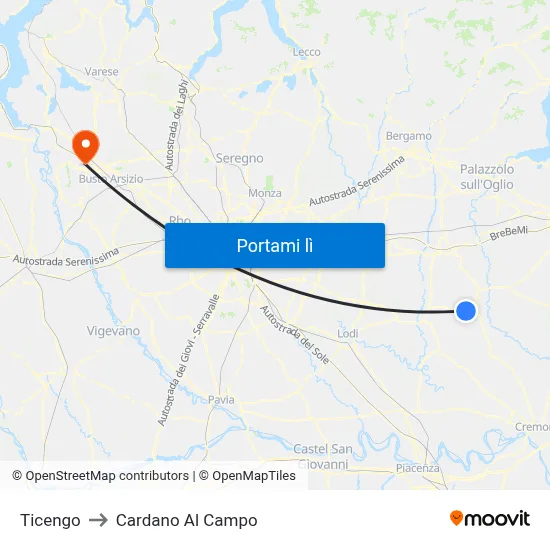 Ticengo to Cardano Al Campo map