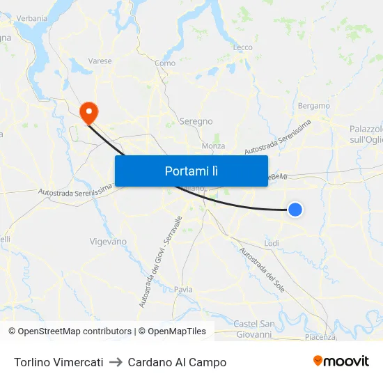 Torlino Vimercati to Cardano Al Campo map