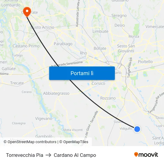 Torrevecchia Pia to Cardano Al Campo map
