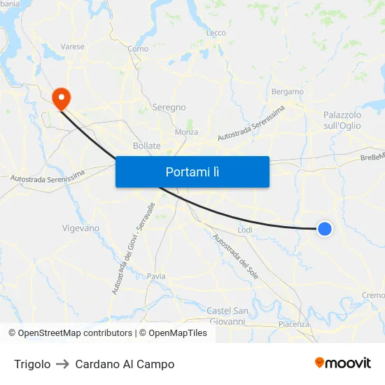 Trigolo to Cardano Al Campo map