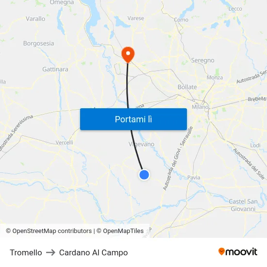 Tromello to Cardano Al Campo map