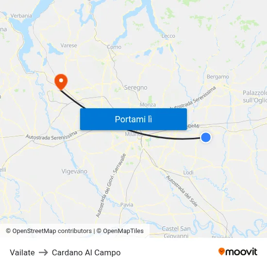 Vailate to Cardano Al Campo map