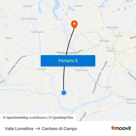 Valle Lomellina to Cardano Al Campo map