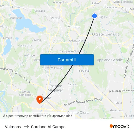 Valmorea to Cardano Al Campo map