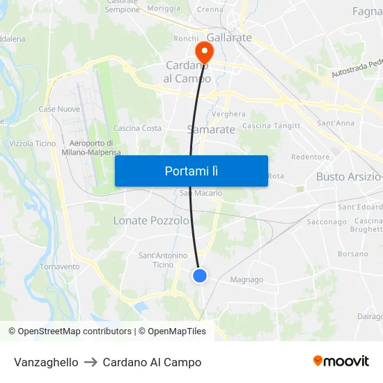 Vanzaghello to Cardano Al Campo map