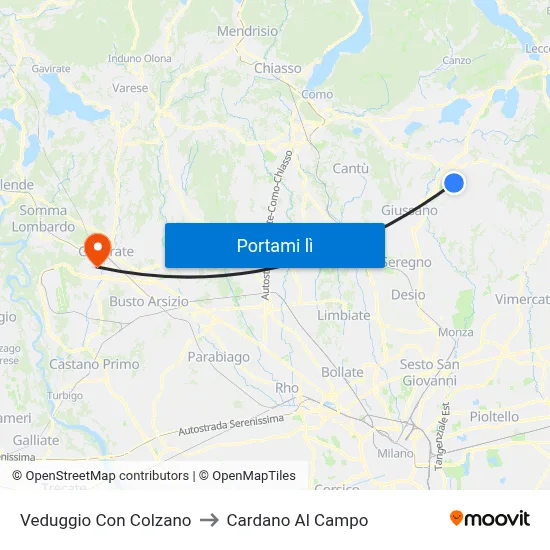 Veduggio Con Colzano to Cardano Al Campo map
