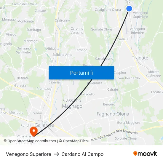 Venegono Superiore to Cardano Al Campo map