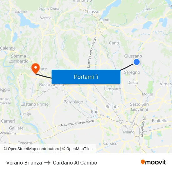 Verano Brianza to Cardano Al Campo map