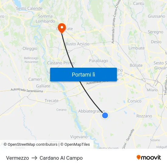 Vermezzo to Cardano Al Campo map