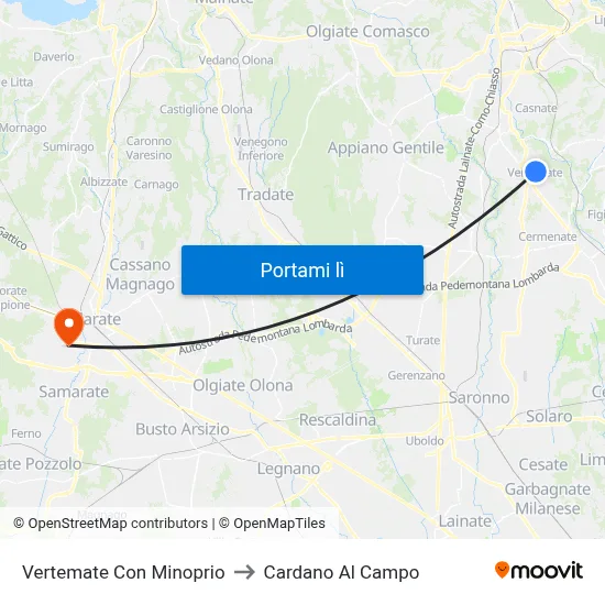 Vertemate Con Minoprio to Cardano Al Campo map