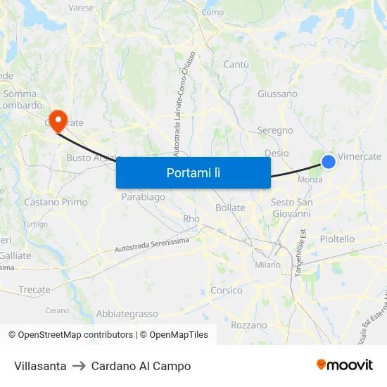 Villasanta to Cardano Al Campo map