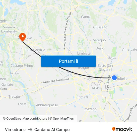 Vimodrone to Cardano Al Campo map