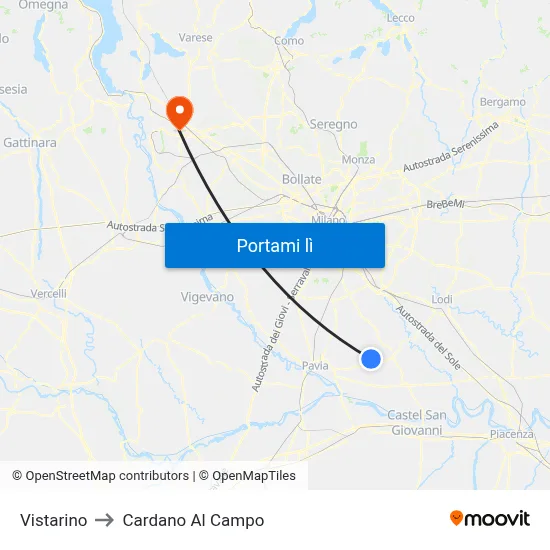 Vistarino to Cardano Al Campo map