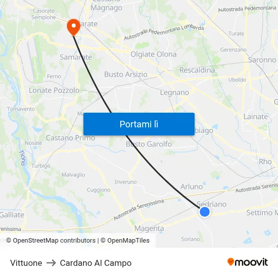 Vittuone to Cardano Al Campo map