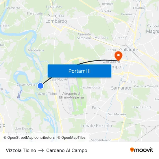 Vizzola Ticino to Cardano Al Campo map