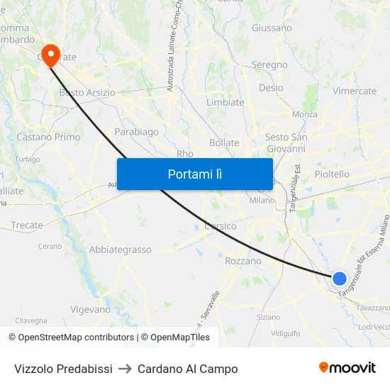 Vizzolo Predabissi to Cardano Al Campo map