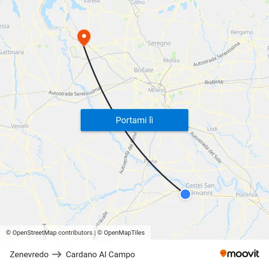 Zenevredo to Cardano Al Campo map