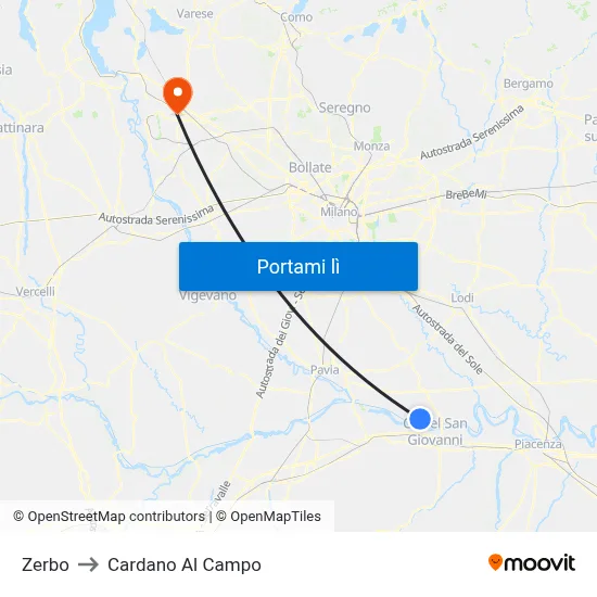 Zerbo to Cardano Al Campo map