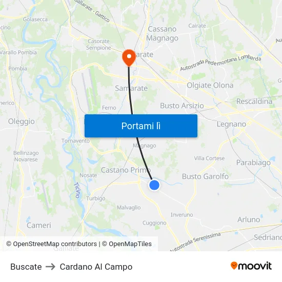 Buscate to Cardano Al Campo map