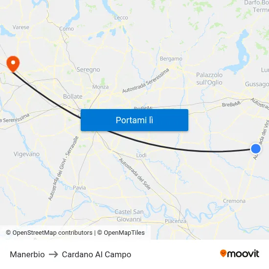 Manerbio to Cardano Al Campo map