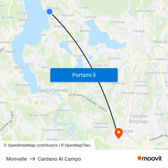 Monvalle to Cardano Al Campo map