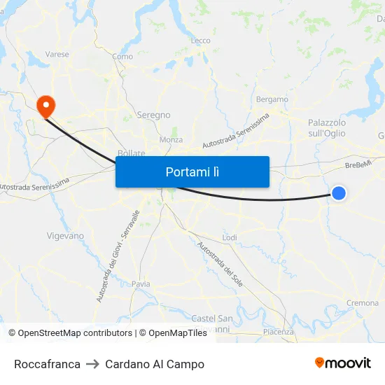 Roccafranca to Cardano Al Campo map