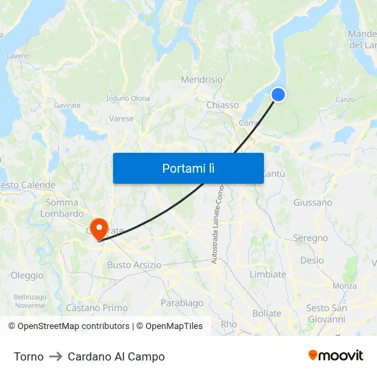 Torno to Cardano Al Campo map