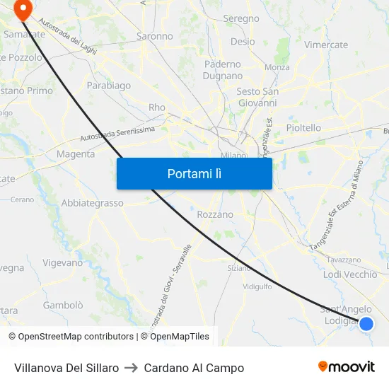 Villanova Del Sillaro to Cardano Al Campo map