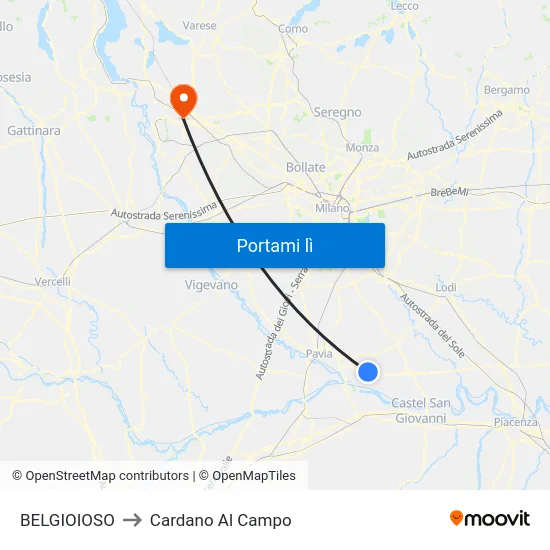 BELGIOIOSO to Cardano Al Campo map