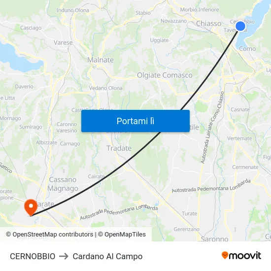 CERNOBBIO to Cardano Al Campo map