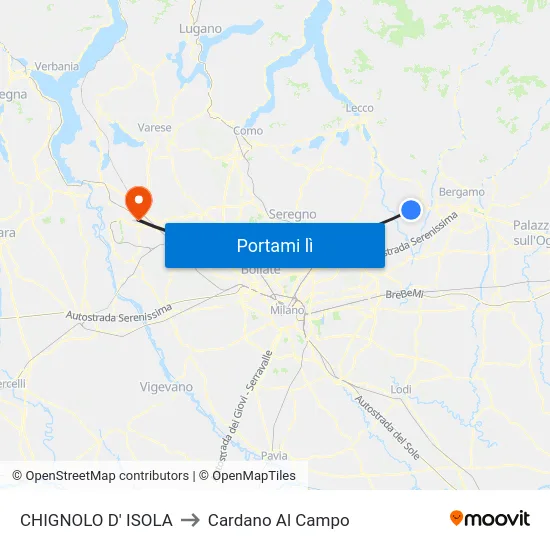 CHIGNOLO D' ISOLA to Cardano Al Campo map